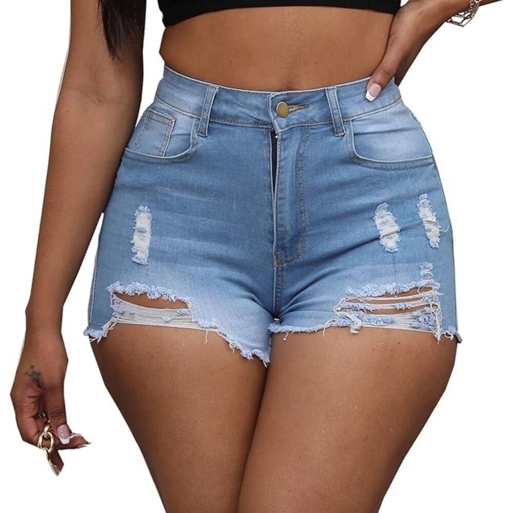 Ripped Stretchy Denim Short, MEDIUM, 14C-172B003